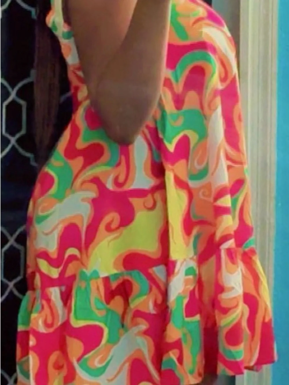 SHEIN Neon Swirl One-Shoulder Sundress in Pink, Green, Yellow, Orange